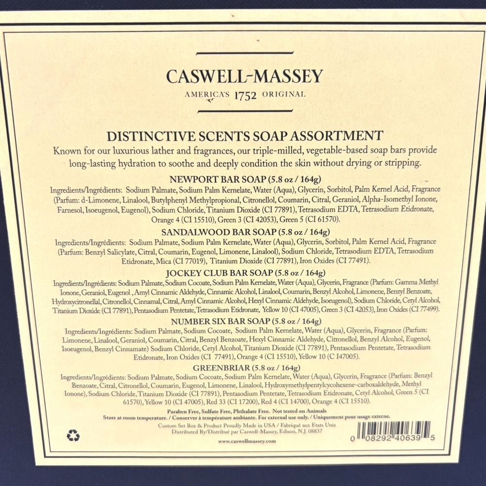 Caswell-Massey Newport Sandalwood Jockey Club Number Six Scent Luxury 4 Bar Set - Picture 4 of 8
